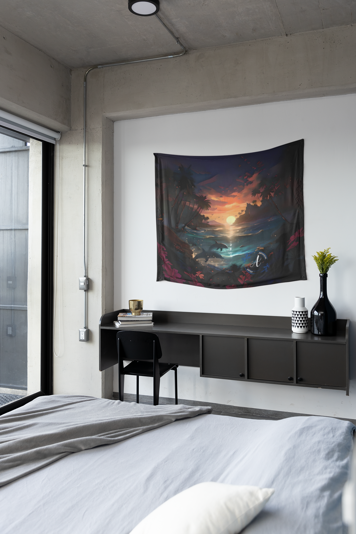 Sunset Dolphins - Indoor Wall Tapestry